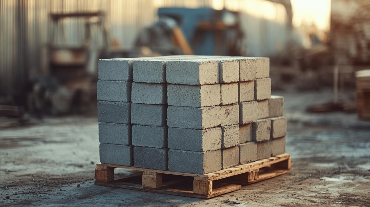 Stockage des parpaings sur palette : normes professionnelles et quantites